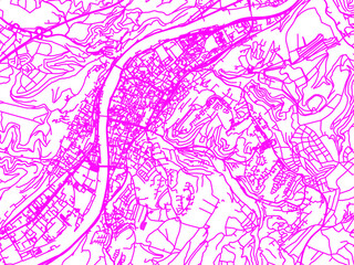 Neon Style Road Map overlay of Trier, Germany in in Bright Pink.