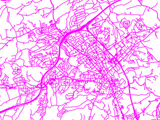 Neon Style Road Map overlay of Velbert, Germany in in Bright Pink.