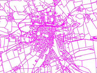 Neon Style Road Map overlay of Weimar, Germany in in Bright Pink.
