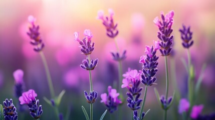 A field of blooming lavender flowers in soft pastel hues, evoking tranquility and beauty.