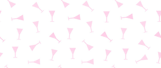 Simple Hand Drawn Seamless Pattern with Cocktails. Funny Endless Prints with Pink Martini Drinks on a White Background. Infantile Style Party Repeatable Design with Pink Cocktail Glasses. 