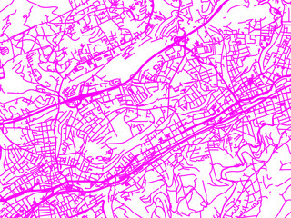 Neon Style Road Map overlay of Wuppertal, Germany in in Bright Pink.