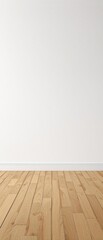 Fototapeta premium Clean white wall with realistic wood floor for product showcase, flooring, advertisement, staging, backdrop, urban