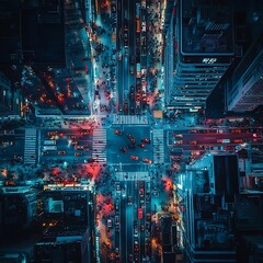 Obraz premium Aerial View of Urban Intersection at Night