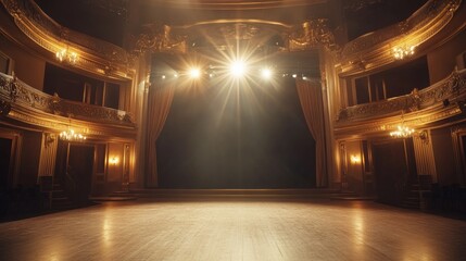 Empty theater stage with lights. Performance, show, and entertainment concept.