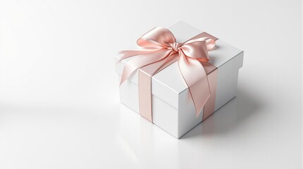 Obraz premium Classy white gift box with silk ribbon on pure white background, holiday, celebration