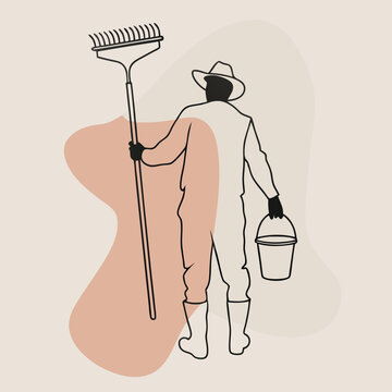gardener holding rake and bucket clip art preview