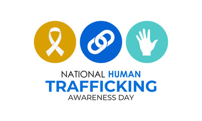 National Human Trafficking Awareness Day on January 11th. Silhouette of hand with broken chain and Realistic Ribbon. Banner poster, flyer and background design template. Vector illustration. Eps 10.