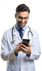 Fototapeta premium Doctor using smartphone to prepare patient care clinic medical image professional environment positive interaction health technology