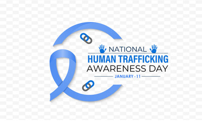 National Human Trafficking Awareness Day on January 11th. Silhouette of hand with broken chain and Realistic Ribbon. Banner poster, flyer and background design template. Vector illustration. Eps 10.