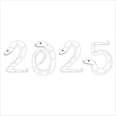 Fototapeta premium Chinese 2025 Contour White and Black New Year Numeric. Zodiac Asia Silhouette Snake