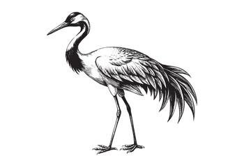 crane japanese bird sketch hand dawn drawing vector illustration