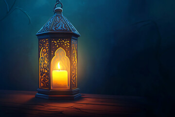 Islamic ramadan kareem celebration lantern with beautiful bokeh lights in the background.
