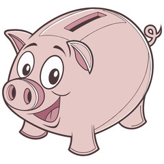 Fototapeta premium A cheerful cartoon piggy bank with a friendly smile, representing savings and financial security, isolated on a transparent background