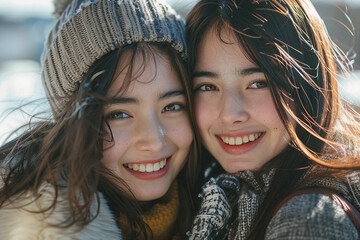 Fototapeta premium AI generated photo image of happy people friends together outdoors