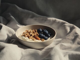 Healthy breakfast bowl home food photography cozy setting close-up nutrition
