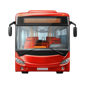 Red bus front view Isolated on white background.