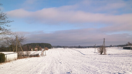 Polish countryside landscape in winter.