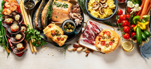 Mediterranean theme food table scene.