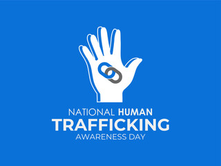 National Human Trafficking Awareness Day on January 11th. Silhouette of hand with broken chain and Realistic Ribbon. Banner poster, flyer and background design template. Vector illustration. Eps 10.