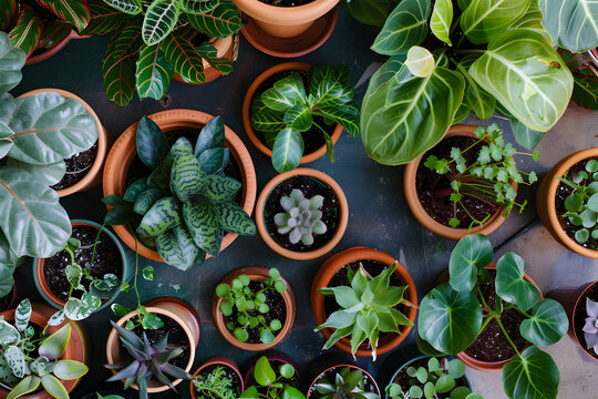 Aerial View of Potted Plants