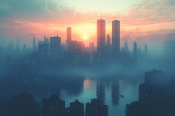 Fototapeta premium city digital twin, high quality, real photo, minimalism, 