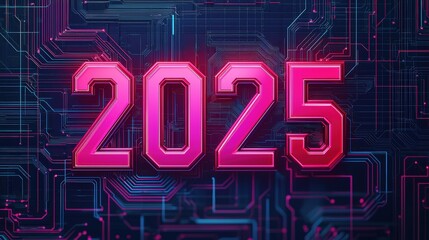 Futuristic design showcasing the year 2025 in digital format.