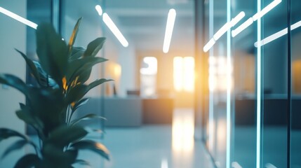 Fototapeta premium Modern office interior with plant and natural light.