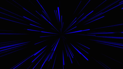 Futuristic data flow. Explosion effect. abstract warp speed blue color light motion on black background