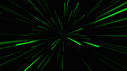 Fototapeta premium Futuristic data flow. Green comic radial speed lines in black background.Explosion effect. Abstract pattern.