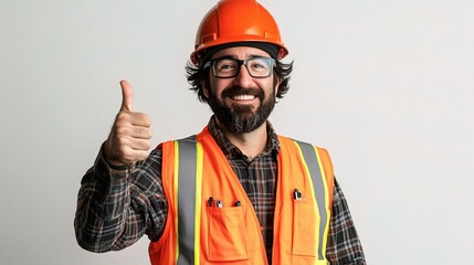 Happy Construction Worker in Safety Gear Giving Thumbs Up Gesture