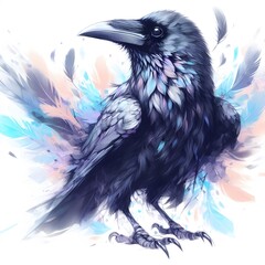 흰 배경, 까마귀, 파스텔화, jpeg (white background, crow, pastel painting, jpeg)