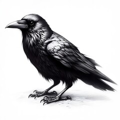 Fototapeta premium 흰 배경, 까마귀, 펜슬 드로잉, jpeg (white background, crow, pencil drawing, jpeg)