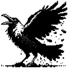흰 배경, 까마귀, 픽셀아트, jpeg (white background, crow, pixel art, jpeg)