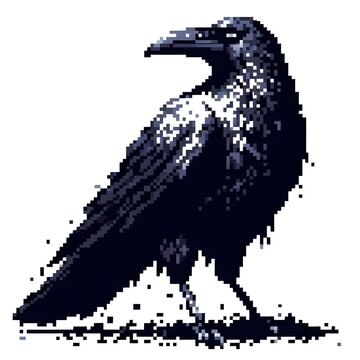 흰 배경, 까마귀, 픽셀아트, jpeg (white background, crow, pixel art, jpeg)