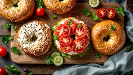 Creamy bagels, a delicious treat.