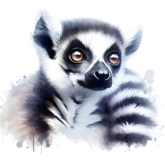 Fototapeta premium 흰 배경, 알락꼬리 여우원숭이, 수채화, jpeg (white background, Ring tailed lemur, water colour, jpeg)