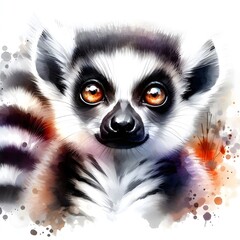 Fototapeta premium 흰 배경, 알락꼬리 여우원숭이, 수채화, jpeg (white background, Ring tailed lemur, water colour, jpeg)