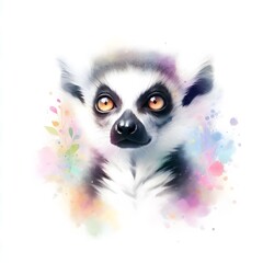 Obraz premium 흰 배경, 알락꼬리 여우원숭이, 파스텔화, jpeg (white background, Ring tailed lemur, pastel painting, jpeg)