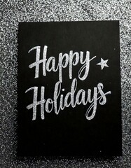 happy holidays card text font handwriting handwritten black background silver glitter