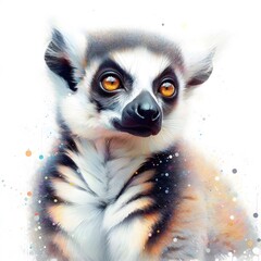 Obraz premium 흰 배경, 알락꼬리 여우원숭이, 파스텔화, jpeg (white background, Ring tailed lemur, pastel painting, jpeg)