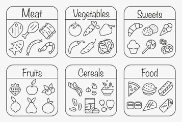 Market thin line icons. Supermarket symbols. Everything in the store and supermarket.