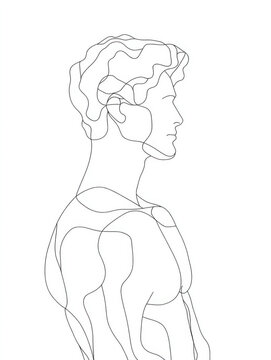 A minimalist line art depiction of a young man viewed from the side, using continuous lines to express simplicity, elegance, and modernity.
