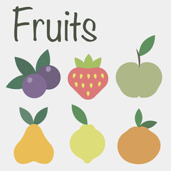 Fruits line icon set. Colored icons. Contains common fruits.