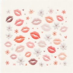 키스마크 패턴 일러스트, 파스텔화 (Kiss mark pattern illustration, pastel painting)