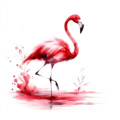 흰 배경, 홍학, 수채화 (white background, Flamingo, water colour)