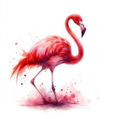흰 배경, 홍학, 수채화 (white background, Flamingo, water colour)