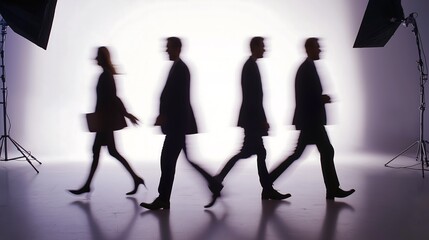 Fototapeta premium Silhouettes of business people with studio lighting, content creation concept