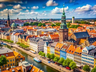 Fototapeta premium Tilt-Shift Photography of Copenhagen's Iconic Landmarks in Animation Style Capturing the Charming Architecture and Lively Atmosphere of the City
