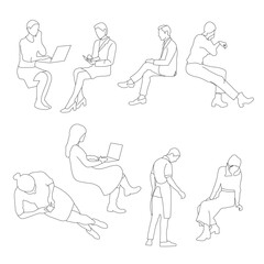 Elegant linear silhouettes of people, designed for use in architectural plans, interior layouts, and design projects. Perfect for enhancing visual presentations with clean and modern aesthetics.